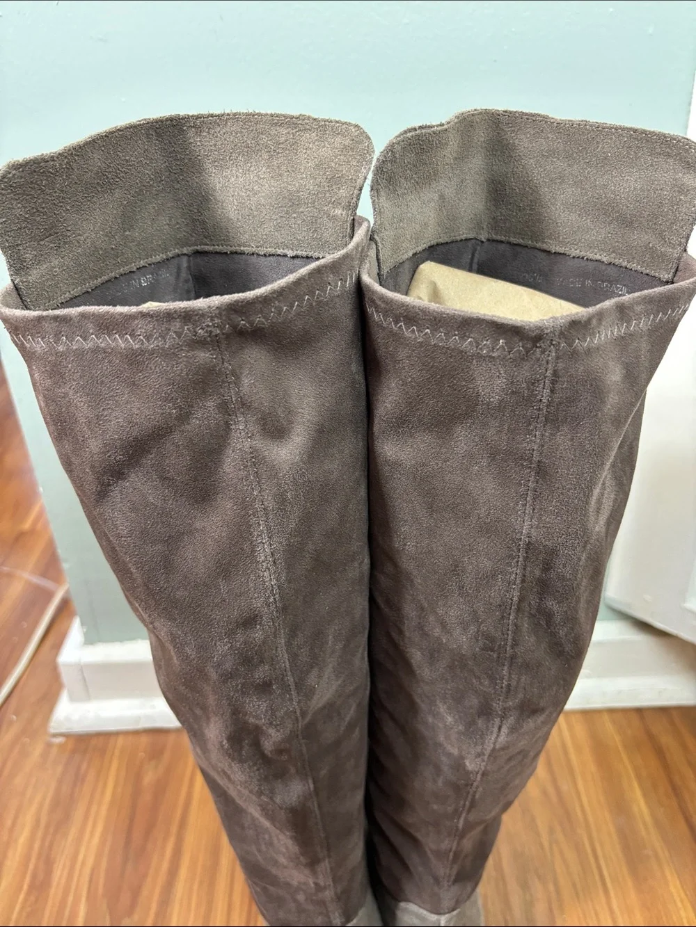 Lucky Brand Calypso Suede Leather Over the Knee Taupe/Gray Tall Boots OTK Flat